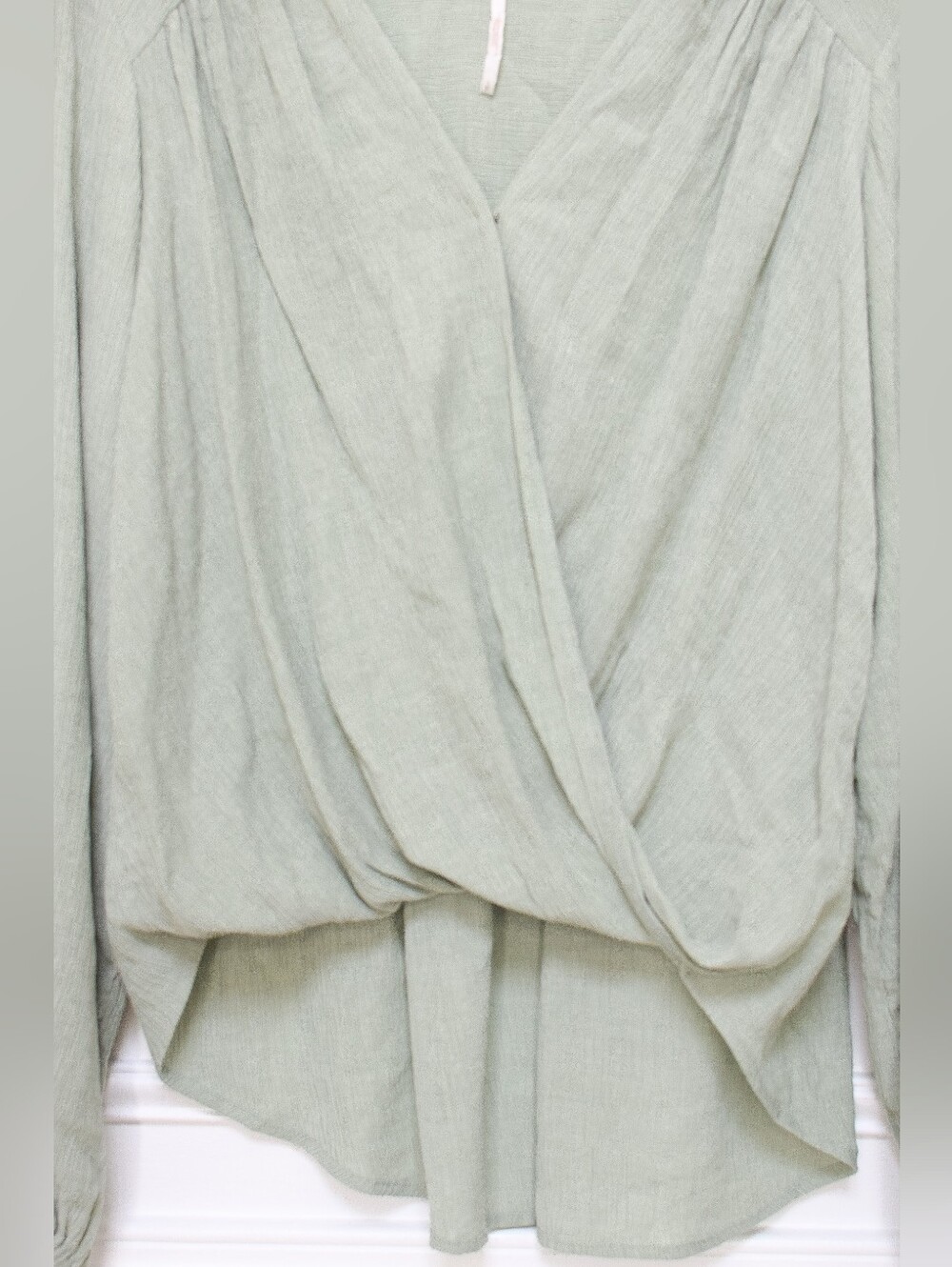 NWT Free People Check On It Wrap Top Green Slouchy Draped Blouse Size S Boho - Picture 3 of 9